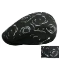 Stylish women's black flat cap with white rose floral embroidery and metal snap - Adjustable (55-59cm) / Circle Floral - Black