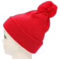 Berretto invernale in maglia acrilica rosso vivo con un grande pompon coordinato - Rosso (Palla di Filo)