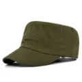Klassische armee-grüne flache Baumwoll-Cadet-Kappe mit gebogener Krempe für Sonnenschutz - Passend für 55-59CM Kopfumfang / Armeegrün