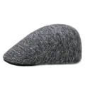 Classica berretto piatto invernale in lana spessa con trama grigia screziata - Taglia Unica (Per 56-58CM) / Grigio Melange Plaid