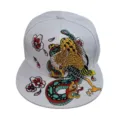 White flat-brim hip-hop baseball cap featuring vibrant eagle and dragon embroidery details - Phoenix Embroidery / White