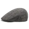 Berretto piatto classico in lana a spina di pesce grigia, cappello invernale caldo - Taglia Unica (Per 56-58CM) / Spina di Pesce Khaki con Linea Rossa