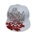 White adjustable flat brim baseball cap with colorful butterfly and flower embroidery - Butterfly Flower Embroidery / White