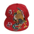 Verstellbare rote Hip-Hop-Cap mit lebhaften Adler- und Blumenstickereien im China-Stil - Phönix Stickerei / Rot