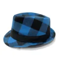 Blau-schwarz karierter Fedora-Hut mit kurzer Krempe und schwarzem Zierband. - Einheitsgröße(56-58cm) / Schwarz Blau Karo