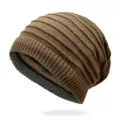 Unisex winter ribbed knitted beanie hat featuring a khaki and grey reversible design - One Size / Khaki