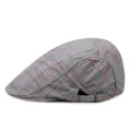 Lightweight breathable grey plaid cotton flat cap with red grid for men and women - Adjustable 56-58cm Head Circumference / Color 12