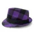 Stilvoller lila-schwarzer Karo-Fedora-Hut mit kurzer Krempe für diese SKU-Variante. - Einheitsgröße(56-58cm) / Schwarz-lila Schachbrettmuster