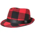 Rot-schwarz karierter Trilby-Hut im Buffalo-Plaid-Stil mit schwarzem Satinband für Unisex - Einheitsgröße(56-58cm) / Schwarz-Rot Kariert