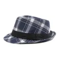Klassischer marineblauer Karo-Fedora-Hut mit schwarzem Band für Damen und Herren - Einheitsgröße(56-58cm) / Navy/Weiß Karo