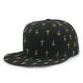 Black hip hop flat brim snapback cap with all-over gold embroidered cross patterns - Adjustable (56-60cm) / Flat Brim Cross Embroidery / Gold Cross Black Base (PYM105)
