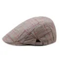 Klassische britische Schiebermütze aus Baumwolle mit rot-grauem Karomuster für Herren. - Verstellbar 56-58cm Kopfumfang / Farbe 10