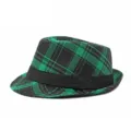 Stilvoller grün-schwarz karierter Fedora-Hut mit kurzer Krempe und schwarzem Band - Einheitsgröße(56-58cm) / Grün-schwarzes Karo