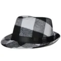 Stilvoller schwarz-weißer karierter Fedora-Hut mit kurzer Krempe und schwarzem Band. - Einheitsgröße(56-58cm) / Schwarz Weiß Karo