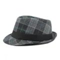 Modischer grün-grau karierter Fedora-Hut mit schwarzem Band für Damen und Herren - Einheitsgröße(56-58cm) / Graugrünes Karo