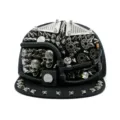 Schwarze Punk-Hip-Hop-Snapback-Kappe mit metallischen Totenkopf-Nieten und silbernen Spikes - Verstellbar 56-60cm / Dreieck Spule Kleiner Totenkopf Stil