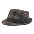 Klassischer karierter Vintage-Fedora-Hut mit kurzem Rand und schwarzem Zierband für Unisex - Einheitsgröße(56-58cm) / Schwarzkaffee-Karo