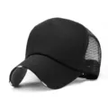Minimalist black distressed trucker hat with breathable mesh back for outdoor sun protection. - Adjustable (56-59cm) / Black