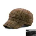Gorra newsboy vintage a cuadros marrones para mujer, boina cálida de invierno con forro - Talla Única para 56-58cm / Café