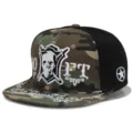 Cappello snapback hip-hop mimetico con ricamo teschio bianco e logo PT sulla parte frontale - Regolabile / Mimetico Nero