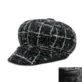Gorra de repartidor para mujer en tweed a cuadros con hilo dorado y banda elástica - Talla Única para 56-58cm / Negro con Hilo Metálico
