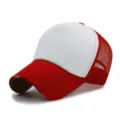 Red and white breathable mesh trucker hat with minimalist distressed brim - Adjustable (56-59cm) / Red and White