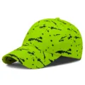 Modische neongrüne Baseballkappe mit schwarzem Graffiti-Spritzmuster-Aufdruck - Verstellbar (56-60cm) / Tintenspritzer Grün