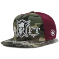 Hiphop flat brim pet met camouflage en bordeauxrood schedel borduursel - Verstelbaar / Wijnrood Camo