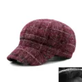Gorra vintage de cuadros granates para mujer, boina octogonal de lana cálida para invierno - Talla Única para 56-58cm / Rojo