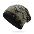 Premium schwarze Beanie-Mütze mit gold- und silberfarbenem Schlangenmuster aus Strasssteinen - Einheitsgröße / Gold