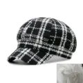 Gorra estilo newsboy a cuadros blancos y negros para mujer con cordón ajustable - Talla Única para 56-58cm / Estilo 1-Negro con Cordón