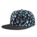 Cappello hip-hop nero con tesa piatta e motivi di teschi blu metallizzati eleganti. - Regolabile / Nero con Teschio Blu