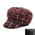 Elegante gorra newsboy de cuadros rojos y negros para mujer con textura de algodón cálida - Talla Única para 56-58cm / Rojo con Hilo Metálico