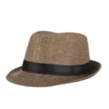 Breathable brown paper straw fedora hat with black ribbon for summer sun protection - Grid Coffee