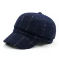 Klassische marineblaue Karo-Baumwoll-Newsboy-Mütze für Damen im Herbst-Winter-Stil - Einheitsgröße für 56-58cm / Marineblau Kariert