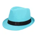 Sky blue breathable straw fedora hat with a black band for stylish summer sun protection - M (56-58cm) / Light Lake Blue