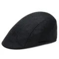 Boina de lino negro transpirable para hombre y mujer, gorra plana clásica de estilo retro - Talla única(56-58cm) / Ajuste regular / Negro