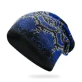 Gorro de punto cálido con pedrería de patrón de piel de serpiente azul invierno - Talla única / Azul