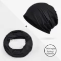 Thin breathable cotton modal beanie hat and matching neck gaiter for spring summer - One Size / Black