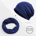 Navy blue thin breathable modal beanie hat and neck gaiter set for spring and summer - One Size / Sapphire Blue