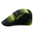 Vintage British style wool flat cap with green and black striped pattern for winter - 56-58cm / Black and Green Plaid