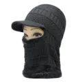 Winter dark grey windproof knitted balaclava hat with brim and warm fleece lining - Fleece Lined Thickened Style With Brim (T0104) / One Size (55-60cm) / Gray