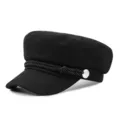 Classic black wool baker boy hat with decorative braided rope and silver button detail - One Size(56-58cm) / Style 2 - Black