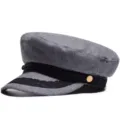 Classic vintage gray wool navy cap with elegant black lace trim and gold button - Fits 56cm Head / Light Gray