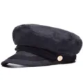 Dark grey wool mariner cap featuring elegant lace trim and decorative copper button accent - Fits 56cm Head / Dark Gray