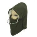Army green fleece balaclava mask with warm white lining and adjustable drawstrings - One Size (55-60cm) / Army Green