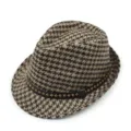 Elegante sombrero fedora de lana con pata de gallo para niños y banda de tachuelas - Circunferencia 54cm - Para 6-14 Años / Cinturón Remaches Una Fila - Pata de Gallo Café Caqui