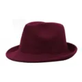 Chapeau fedora élégant en mélange de laine rouge vin avec bord roulé pour adultes. - Taille Unique (56-58cm) / Chapeau Fedora Rétro Britannique / Bordeaux
