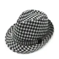 Elegante sombrero fedora infantil con estampado pata de gallo y cinturón de tachuelas - Circunferencia 54cm - Para 6-14 Años / Cinturón Remaches Doble Fila - Pata de Gallo Blanco Negro