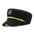Classic black woolen navy captain hat with gold braided rope and royal embroidery - One Size(56-58cm) / Style 1-Black
